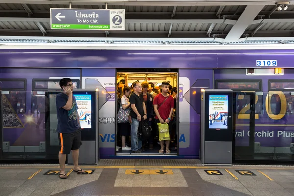 crowd of people in rush hour at BTS public train station