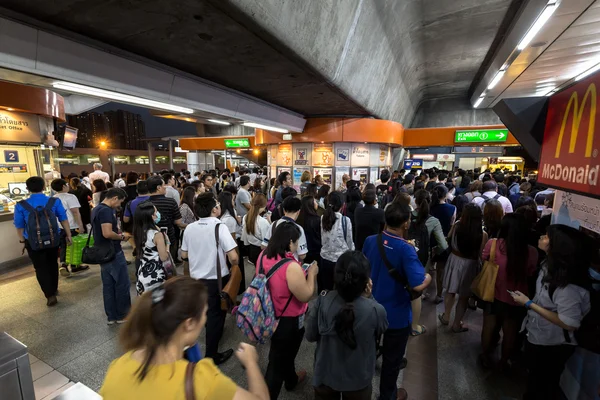 crowd of people in rush hour at BTS public train station