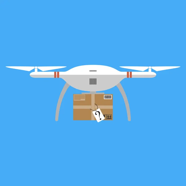 Concept de service de livraison. Drone de livraison avec le paquet. Vecteur plat coloré — Image vectorielle