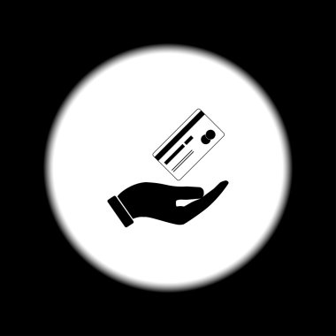 Banka kredi kartı ile el, vektör çizim. Düz tasarım stili