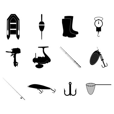 Icons Set Balık tutma. Vektör konsept illüstrasyon tasarımı için.