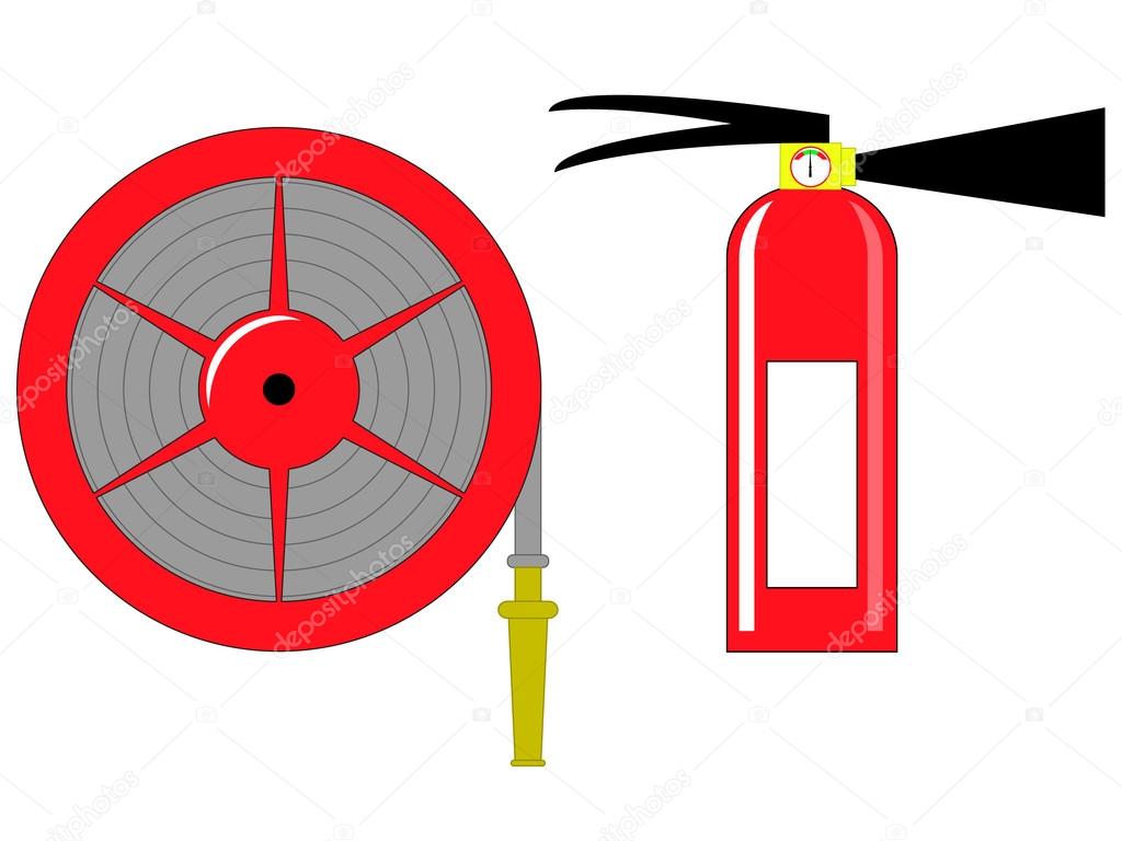 Fire hose reel and extinguishing vector illustration  