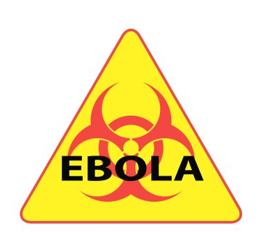 Ebola Biohazard virüs tehlike işareti yansıtmak ve beyaz zemin üzerine gölge ile. İzole vektör uyarı simgesi