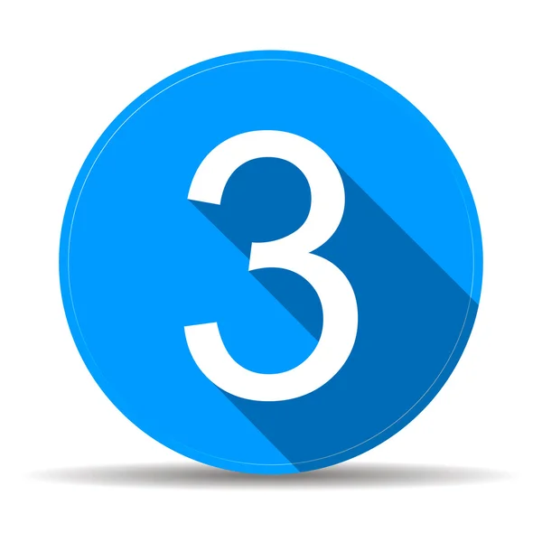Niebieski 3 ikona płaski guzik z długi cień — Wektor stockowy
