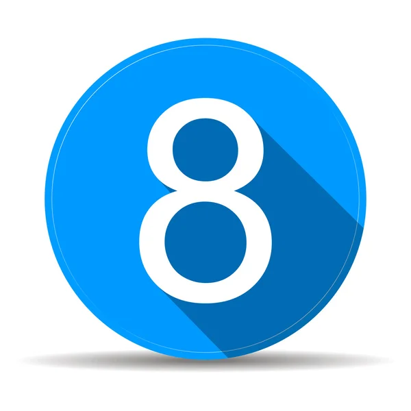 Blauwe 8 platte pictogram knop met lange schaduw — Stockvector