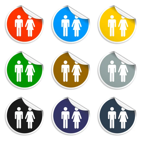 Man en vrouw pictogrammen, Vector Set van lege stickers — Stockvector