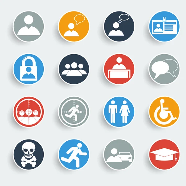 Ícones de usuários em botões cinza . — Vetor de Stock