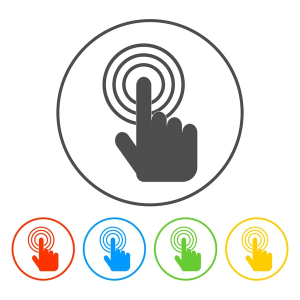 Ilustração do vetor do emblema do sinal. Mão com toque em um botão ou dedo apontador . — Vetor de Stock