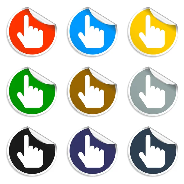Illustration vectorielle emblème signe. Main avec toucher un bouton ou un doigt pointeur . — Image vectorielle