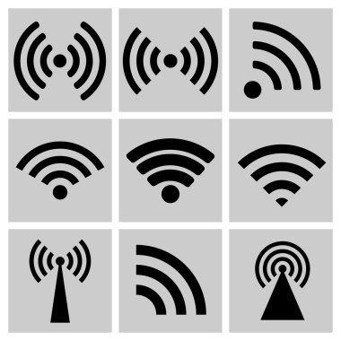 Kablosuz teknoloji, siyah web Icons set