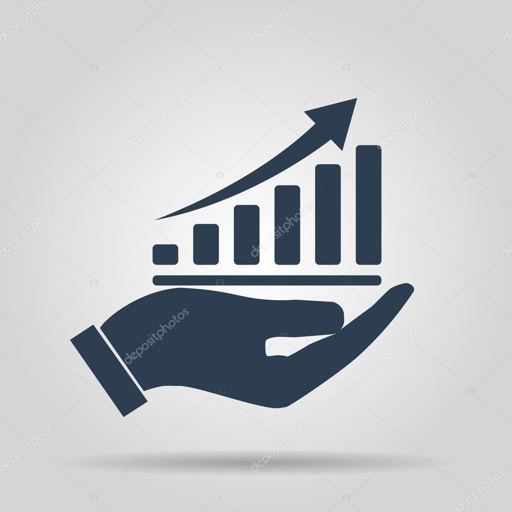 chart icon with hand, vector illustration. Flat design style.