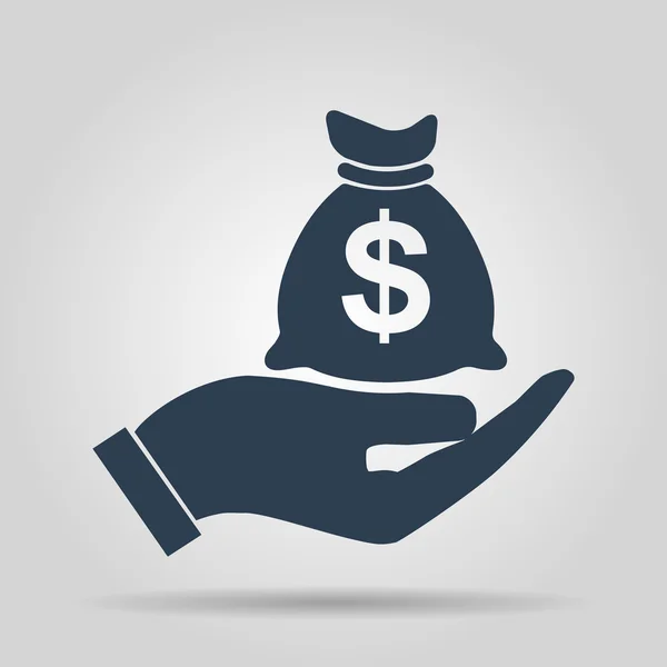 Знак страхования денег. Рука держит денежную сумку в символе Долларов. Современная навигация по сайту. Вектор — стоковый вектор