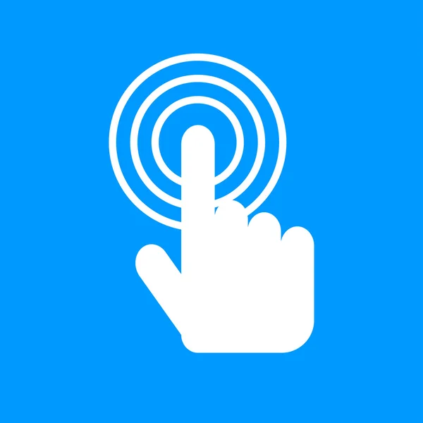 Meld u embleem vectorillustratie. hand met aanraken van een knop of vinger. — Stockvector