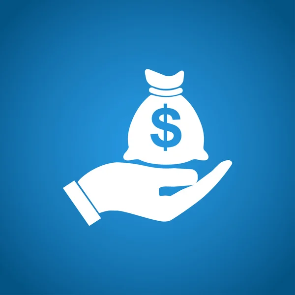 Money insurance sign. Hand holds cash bag in Dollars symbol. Modern UI website navigation. Vector — Stock Vector