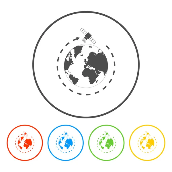 Illustration du symbole du globe terrestre et des satellites . — Image vectorielle