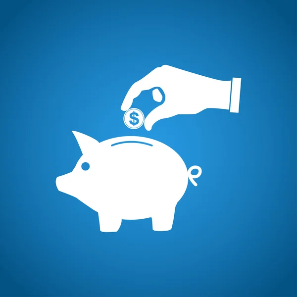 Piggy bank and hand with coin black icon.vector illustration, — Stock Vector