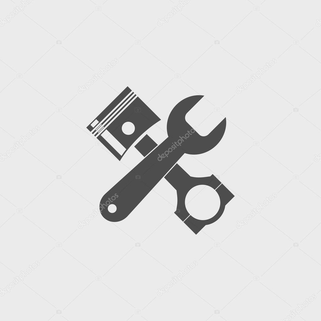 Tools and piston  Icon. Service simbol. Repair singn.
