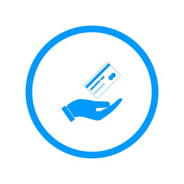 Banka kredi kartı ile el, vektör çizim. Düz tasarım stili