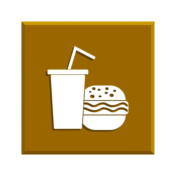 Hambúrguer e xícara de papel com uma bebida. símbolo de fast food — Vetor de Stock