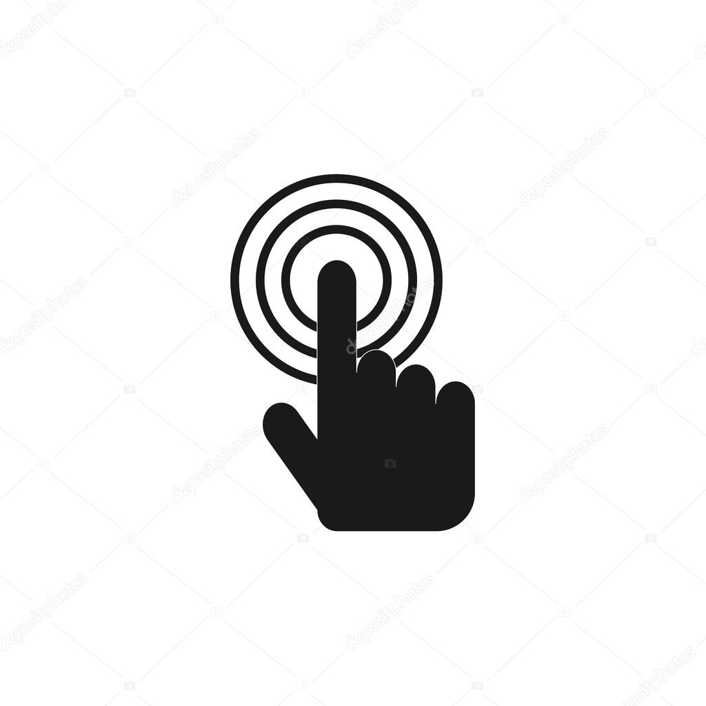 Sign emblem vector illustration. Hand with touching a button or pointing finger.