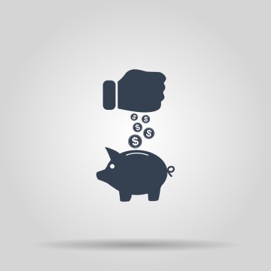 kumbara ve el sikke siyah icon.vector çizim ile,