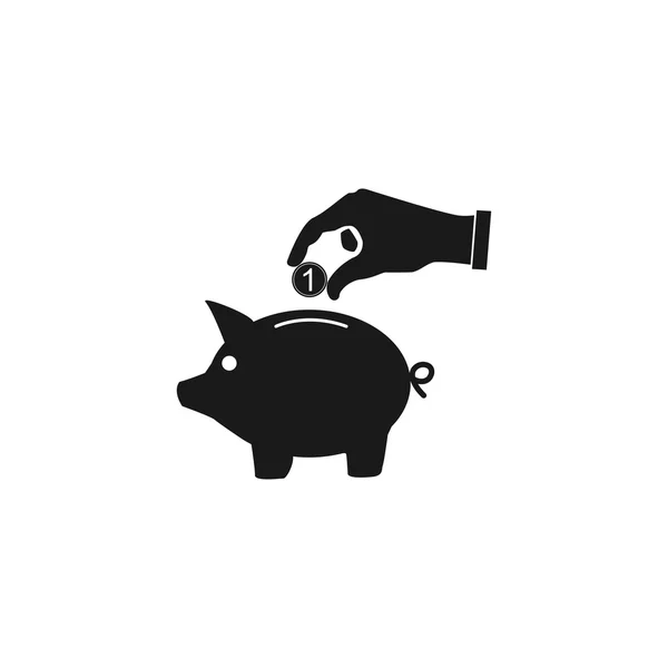 Piggy bank en hand met munt zwarte icon.vector illustratie, — Stockvector