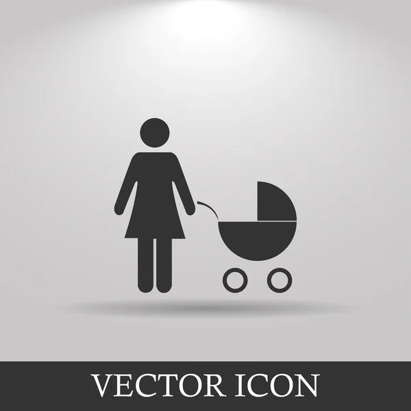 Woman with pram pictogram flat icon — Stock Vector