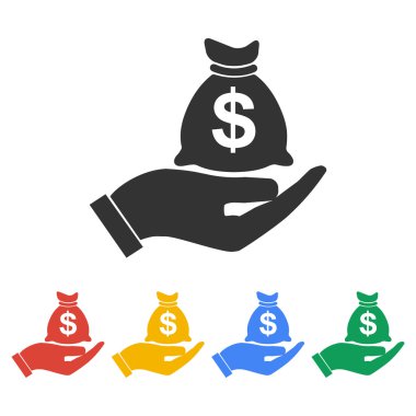 para sigorta işareti. el dolar sembol çantada nakit tutar. Modern UI Web sitesi gezinme. vektör