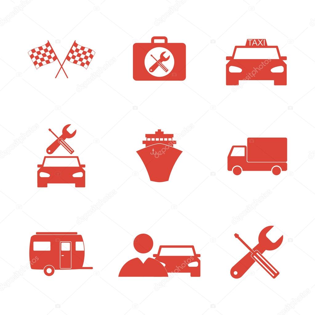 Transportation icons. Flat design style