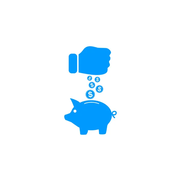 Piggy bank and hand with coin black icon.vector illustration, — Stock Vector