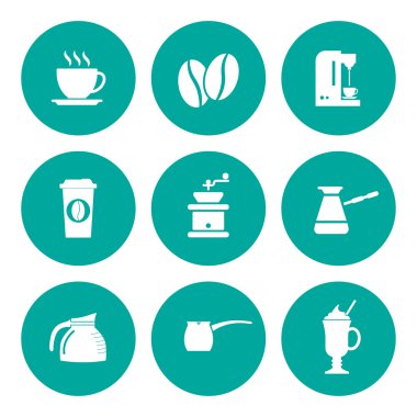 Kahve simgeler. Düz tasarım stili