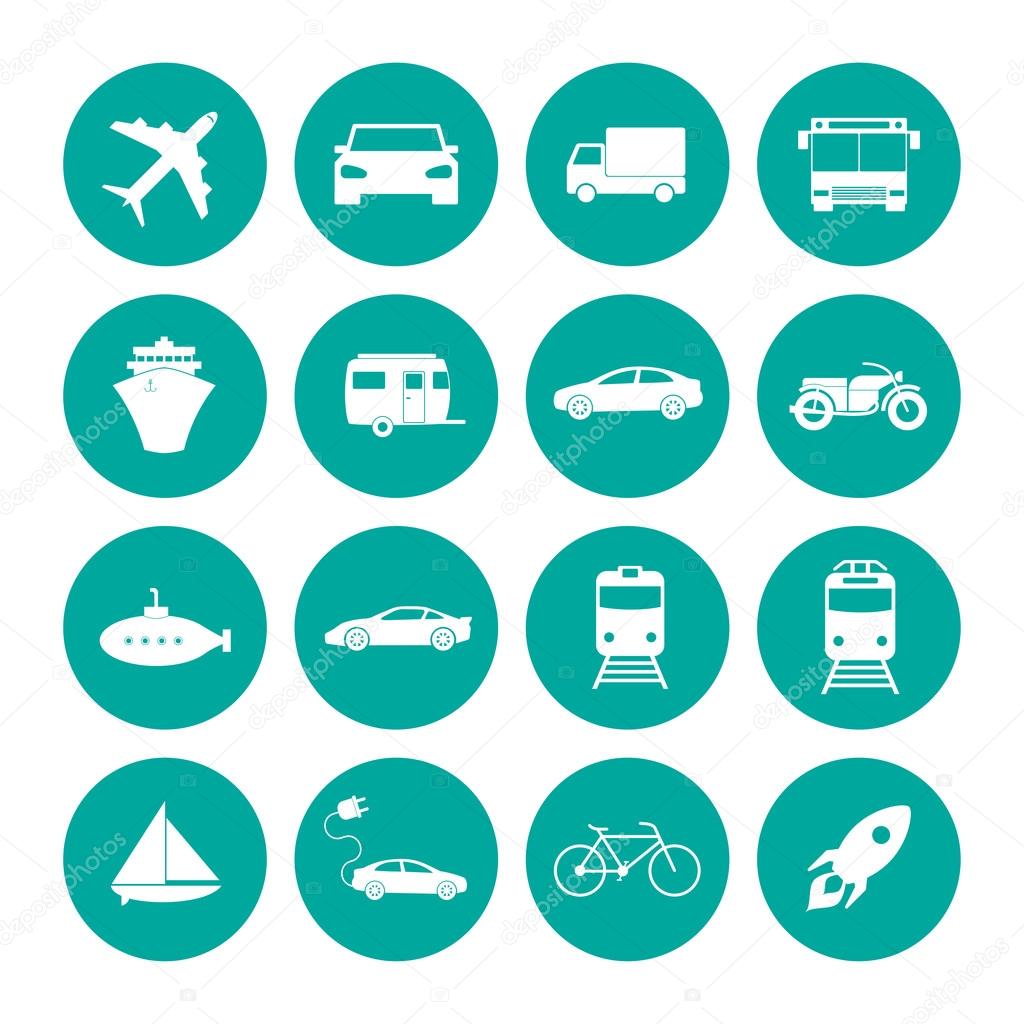 Transportation icons. Flat design style