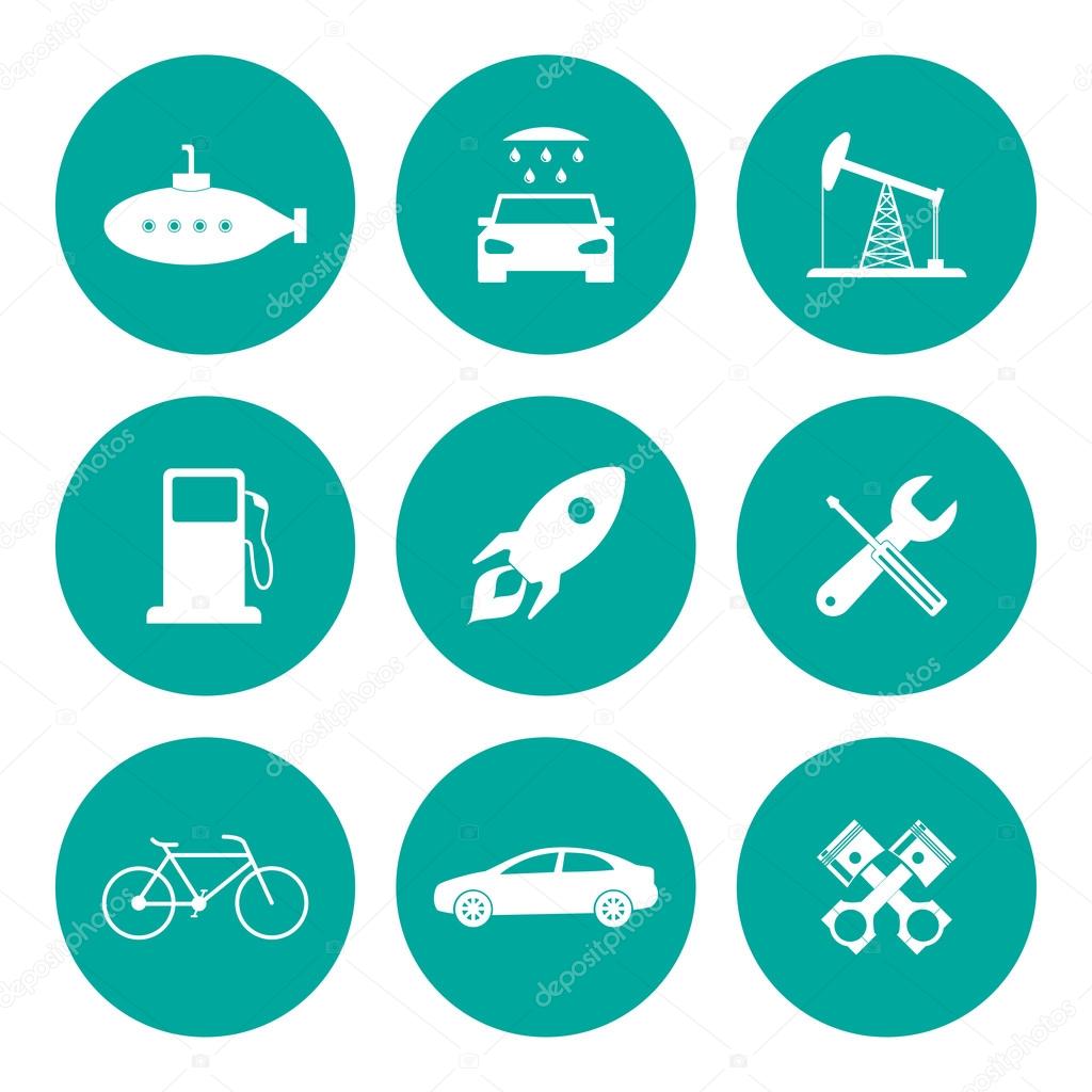 Transportation icons. Flat design style