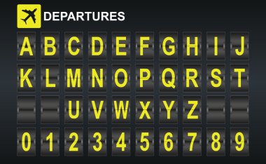 Alphabet in airport arrival and departure display style template.  clipart