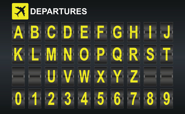 Alphabet in airport arrival and departure display style template. 