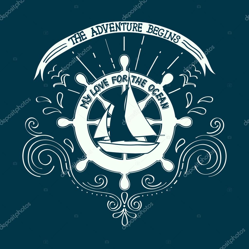 Logo or banner sailing, yachting club.Artwork for T-shirt print