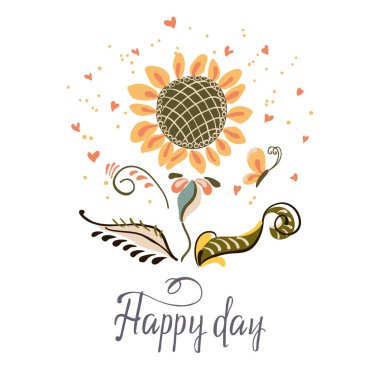 Rus halk sanatı tarzında çiçek içeren vektör tebrik kartı..