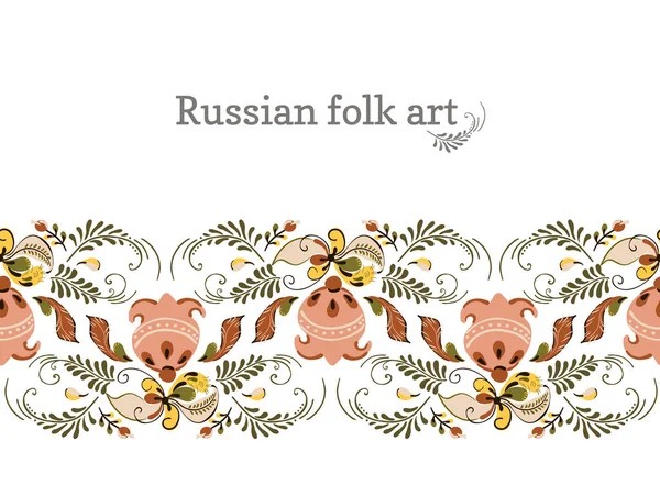 Vektor blommig prydnad gräns med blommor och fåglar i rysk folkkonst målning stil — Stock vektor