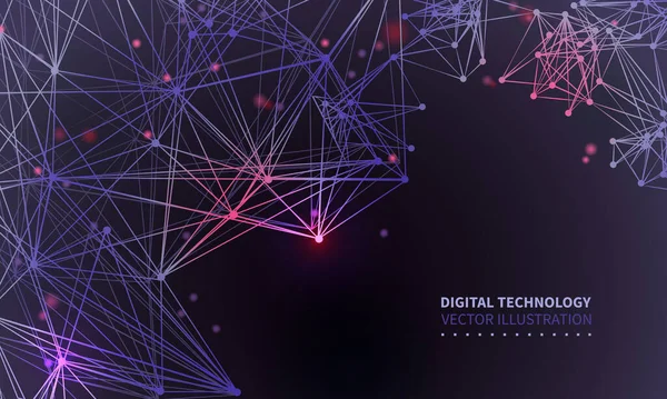 Bağlı çizgi ve noktalarla vektör geometrik arkaplan. sinirsel ağ. — Stok Vektör