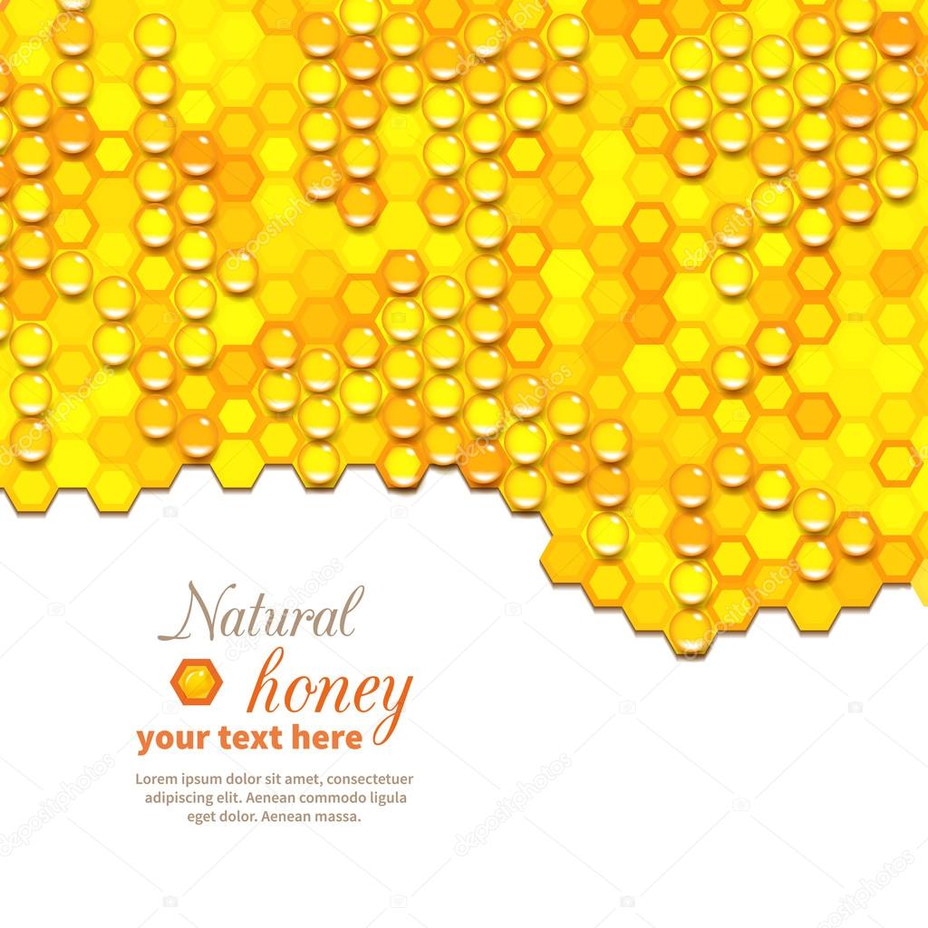 Natural honey flowing from honeycombs on white background