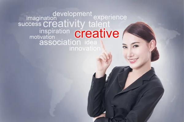 Businesswoman with creative sign — Stock Photo, Image