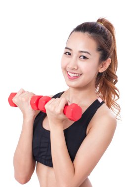 genç kadının ağırlık kaldırma ile egzersiz yaparak ortrait