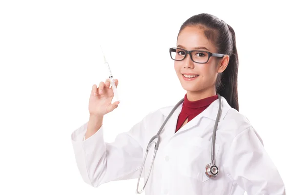 Female doctor holding syringe with injection. healthcare and medical concept — Stock Photo, Image