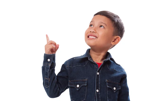 Boy pointing finger up — Stock Photo, Image