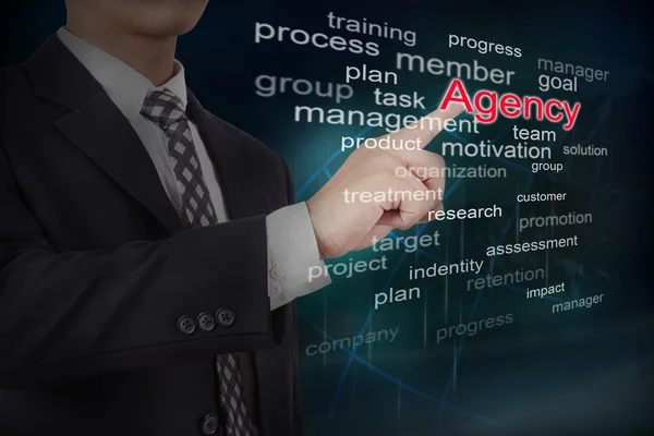 Businessman select agency word — Stock Photo, Image