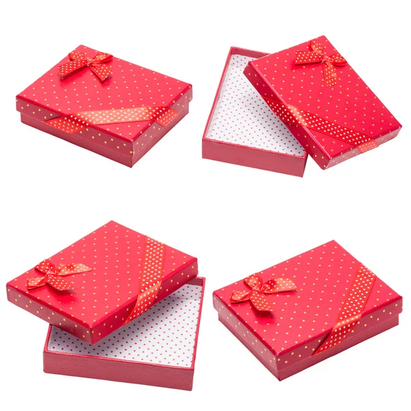 Samling av röda gåva med band och rosett — Stockfoto