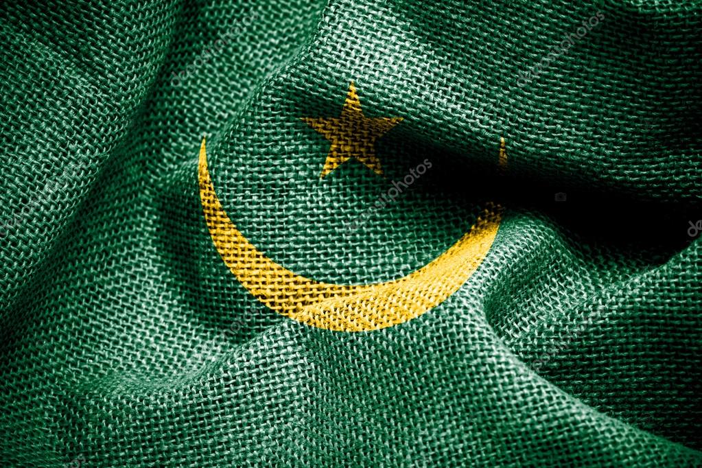 texture of sackcloth with the image of the mauritania flag