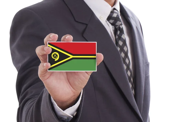 Empresário segurando Bandeira de Vanuatu — Fotografia de Stock