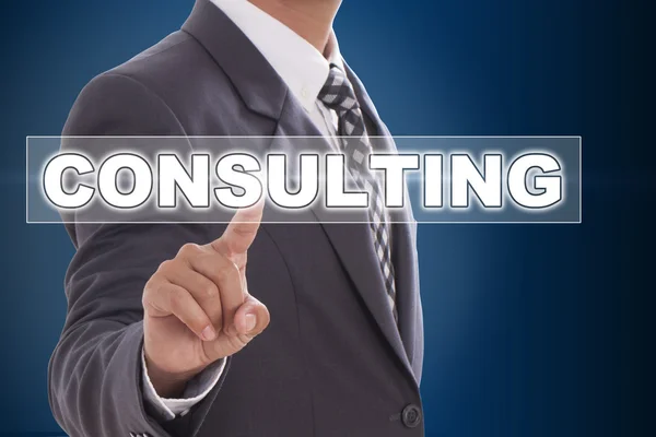 Businessman hand touching consulting on screen — Stock Photo, Image