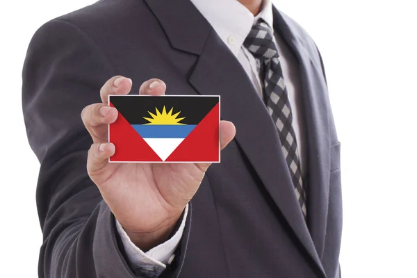 Uomo d'affari con Antigua e Bandiera Barbuda — Foto Stock
